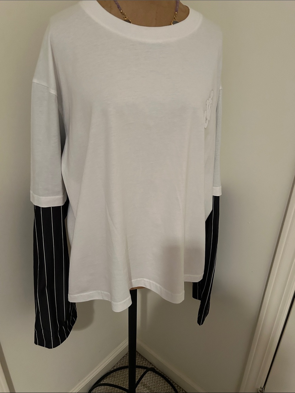 JW ANDERSON White Top with Black Pinstripe Long Sleeves